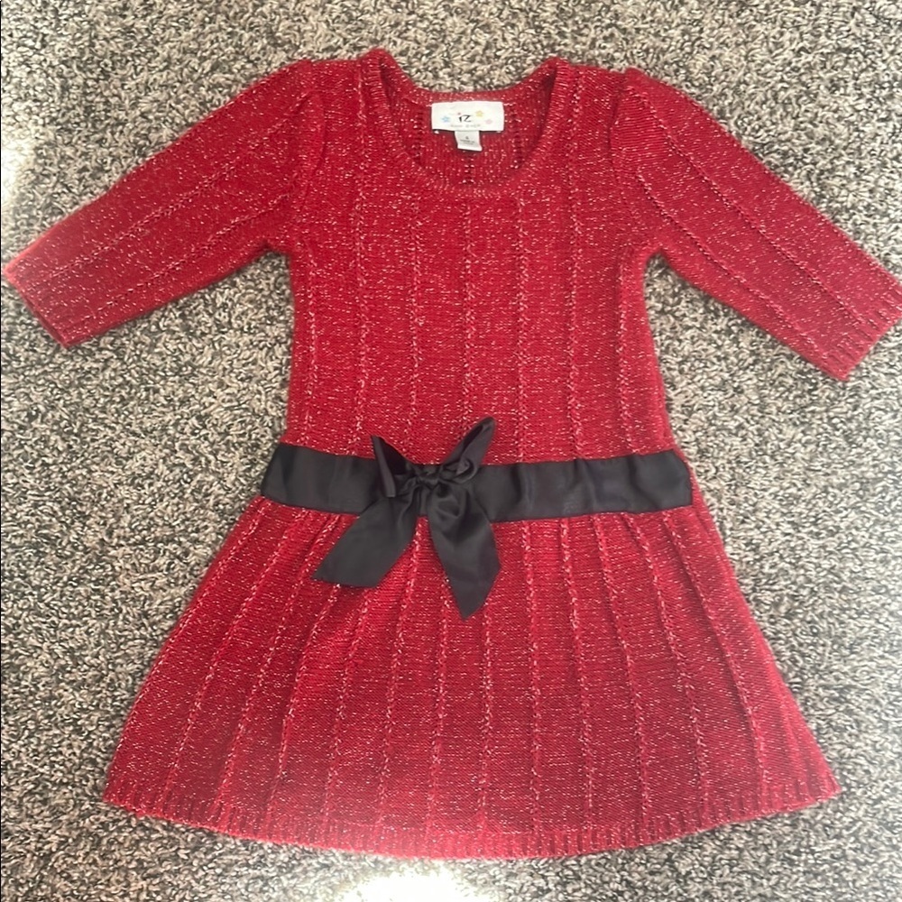 Iz Byer Red Knit Dress with Black Ribbon